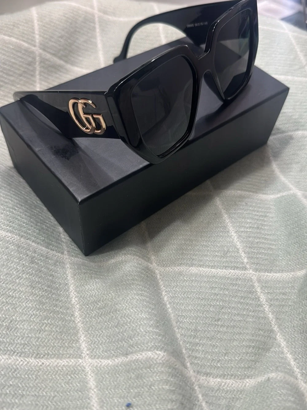 Gucci Black Square Sunglasses with Gold GG Accent